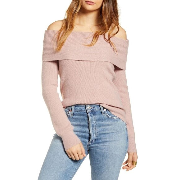 New Leith Off The Shoulder Sweater XL Pullover knit Top Womens Pink Blush NWT - Picture 1 of 1